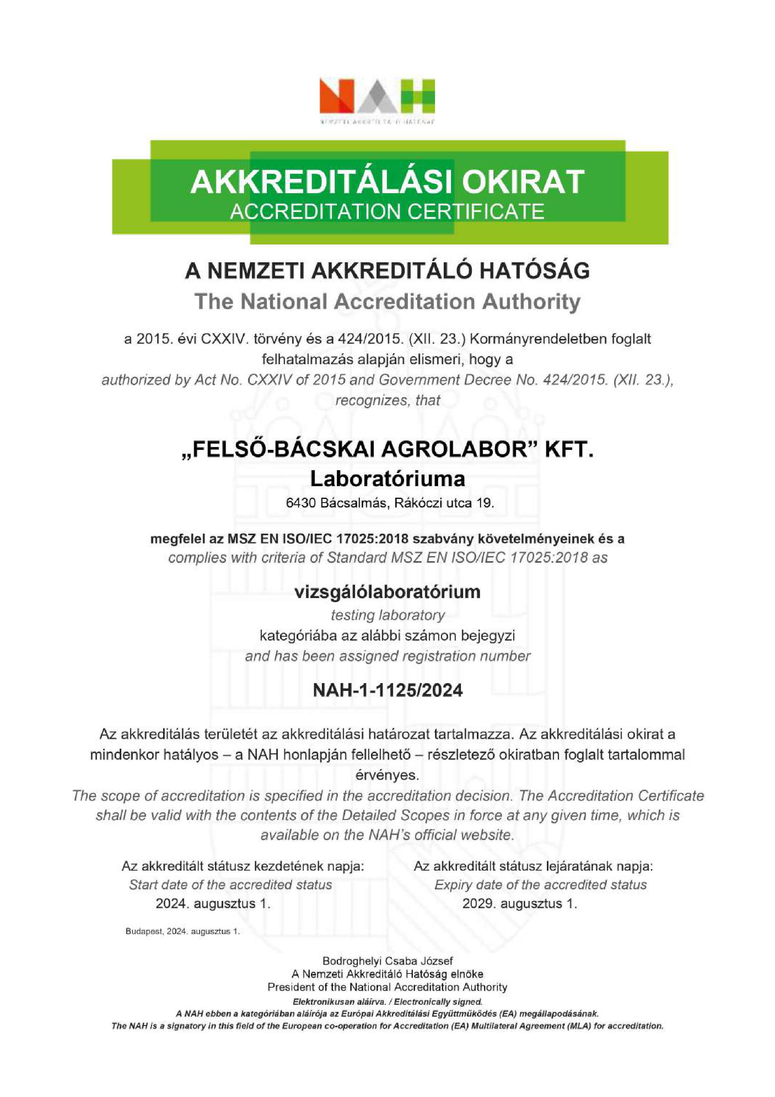 Akkredit�l�si okirat